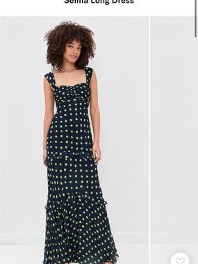 SALONI Navy and Lime Polka Dot Maxi Dress
